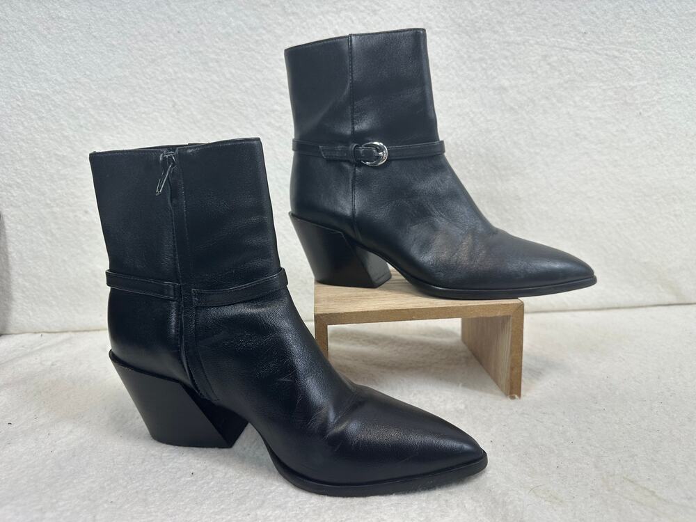 STAUD Austen 50MM Buckle-Detail Leather Ankle Boots Size 37 (7) Quiet Luxury